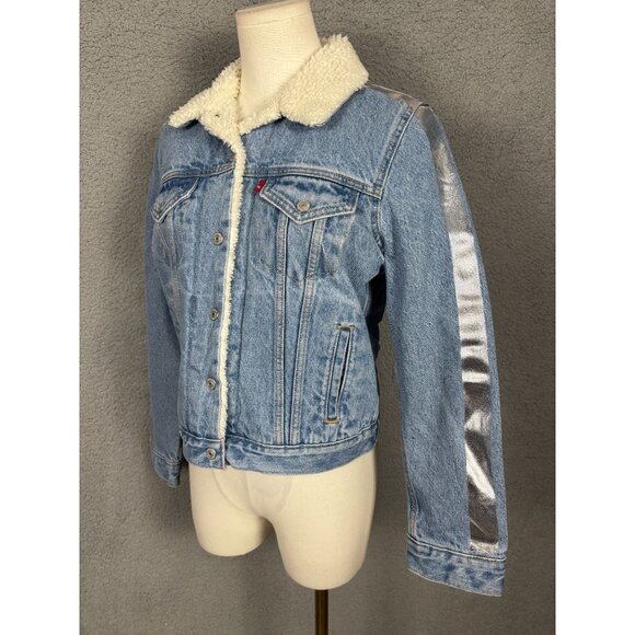 Levis Women's Denim Shine Theory Sherpa Jacket Size Extra Small Blue NWT's - Picture 4 of 8